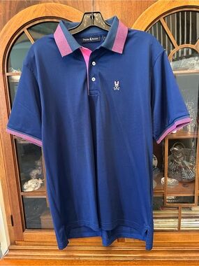 Psycho Bunny Men’s Royal Navy Polo with Pink Trim